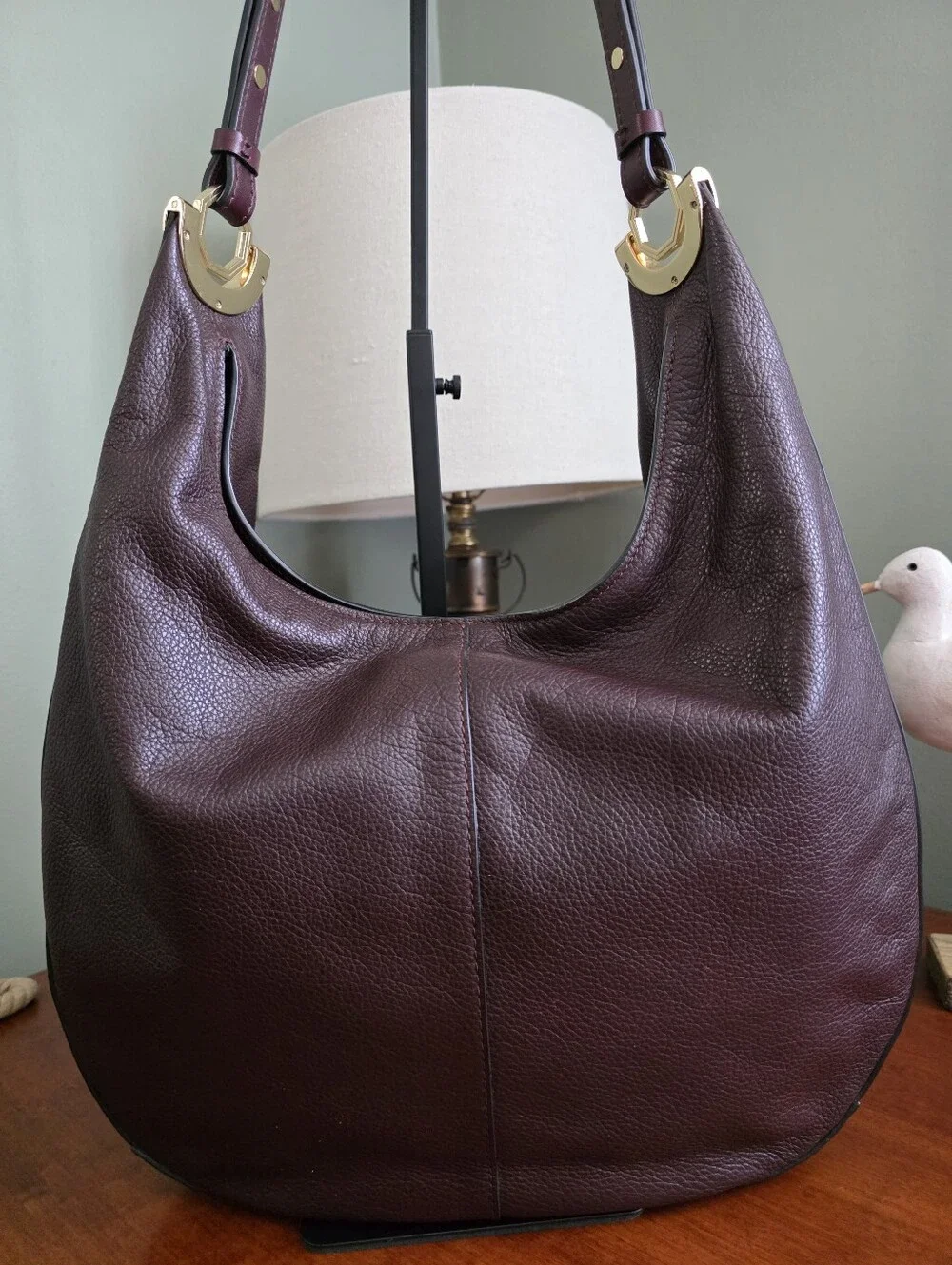 Louise et Cie Alis Hobo Aubergine Leather Large Slouchy Shoulder Bag